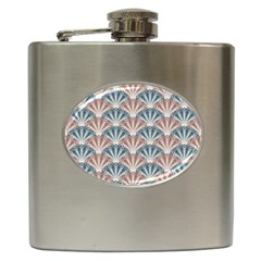 Vintage Scallop Blue Red Pattern Hip Flask (6 Oz) by snowwhitegirl