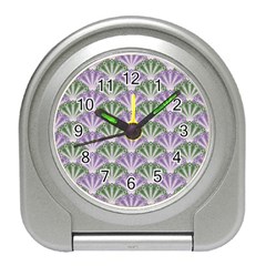 Vintage Scallop Violet Green Pattern Travel Alarm Clock by snowwhitegirl