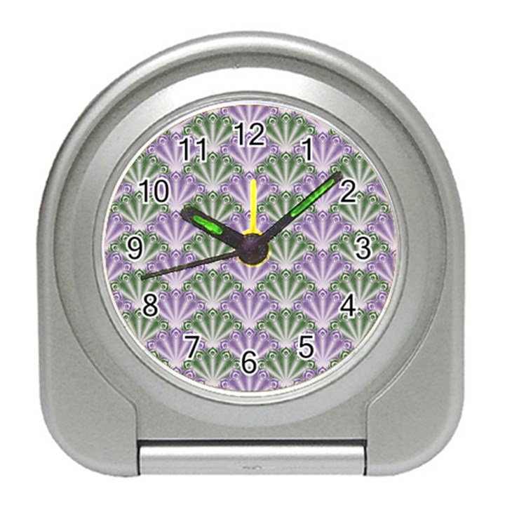 Vintage Scallop Violet Green Pattern Travel Alarm Clock