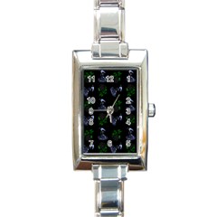 Gothic Girl Rose Black Pattern Rectangle Italian Charm Watch by snowwhitegirl