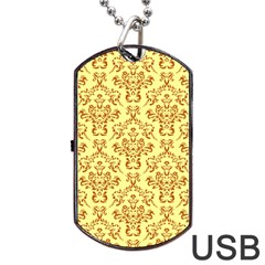 Victorian Paisley Yellow Dog Tag Usb Flash (two Sides) by snowwhitegirl