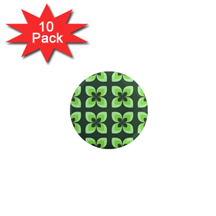 Retro Flower Green 1  Mini Magnet (10 pack) 