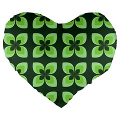 Retro Flower Green Large 19  Premium Flano Heart Shape Cushions by snowwhitegirl