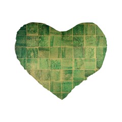 Abstract Green Tile Standard 16  Premium Flano Heart Shape Cushions by snowwhitegirl