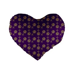 Victorian Crosses Purple Standard 16  Premium Flano Heart Shape Cushions by snowwhitegirl