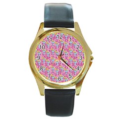 Paisley Pink Sundaes Round Gold Metal Watch by snowwhitegirl