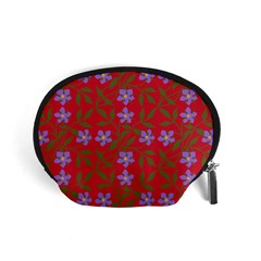 Red With Purple Flowers Accessory Pouch (small) by snowwhitegirl