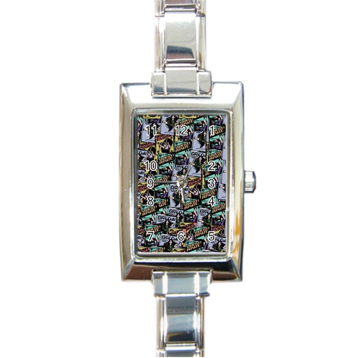 Comic Books Pattern Rectangle Italian Charm Watch