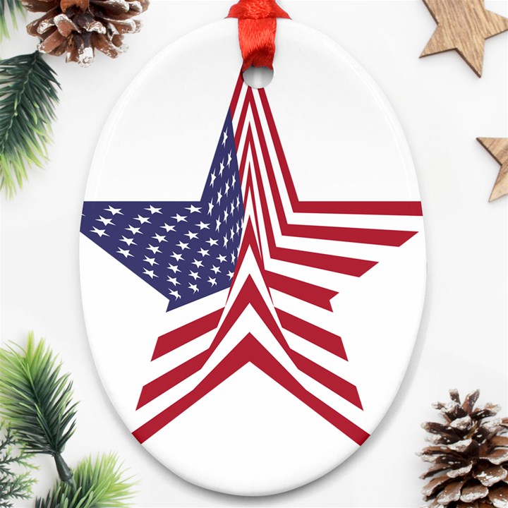 A Star With An American Flag Pattern Ornament (Oval)