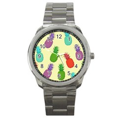 Colorful Pineapples Wallpaper Background Sport Metal Watch by Sudhe