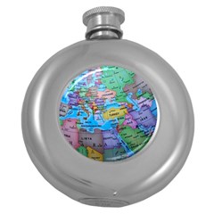 Globe World Map Maps Europe Round Hip Flask (5 Oz) by Sudhe