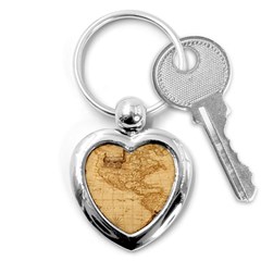 Map Discovery America Ship Train Key Chains (heart)  by Sudhe