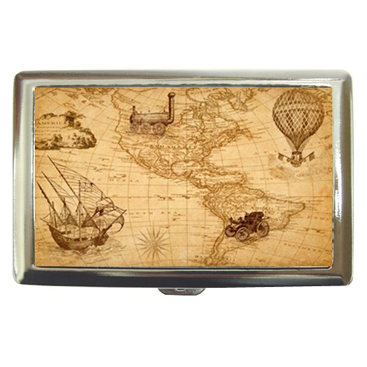 Map Discovery America Ship Train Cigarette Money Case