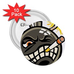 Smoking Cartoon Evil Bomb Cartoon 2 25  Buttons (10 Pack)  by Sudhe