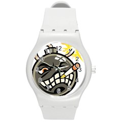 Smoking Cartoon Evil Bomb Cartoon Round Plastic Sport Watch (m) by Sudhe