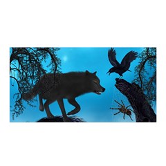 Awesome Black Wolf With Crow And Spider Satin Wrap by FantasyWorld7