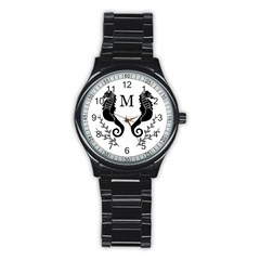 Black Twin Seahorse In A Silhouette Style Sport Metal Watch (black) by WayfarerApothecary