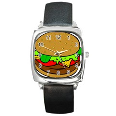 Hamburger Cheeseburger Fast Food Square Metal Watch by Sudhe