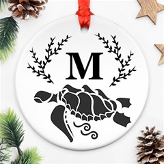 Black Tribal Sea Turtle Monogram Round Ornament by WayfarerApothecary