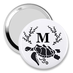 Black Tribal Sea Turtle Monogram 3  Handbag Mirror by WayfarerApothecary