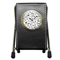 Petroglyph Runic Cavemen Nordic Black Paleo Drawings Pattern Pen Holder Desk Clock by snek