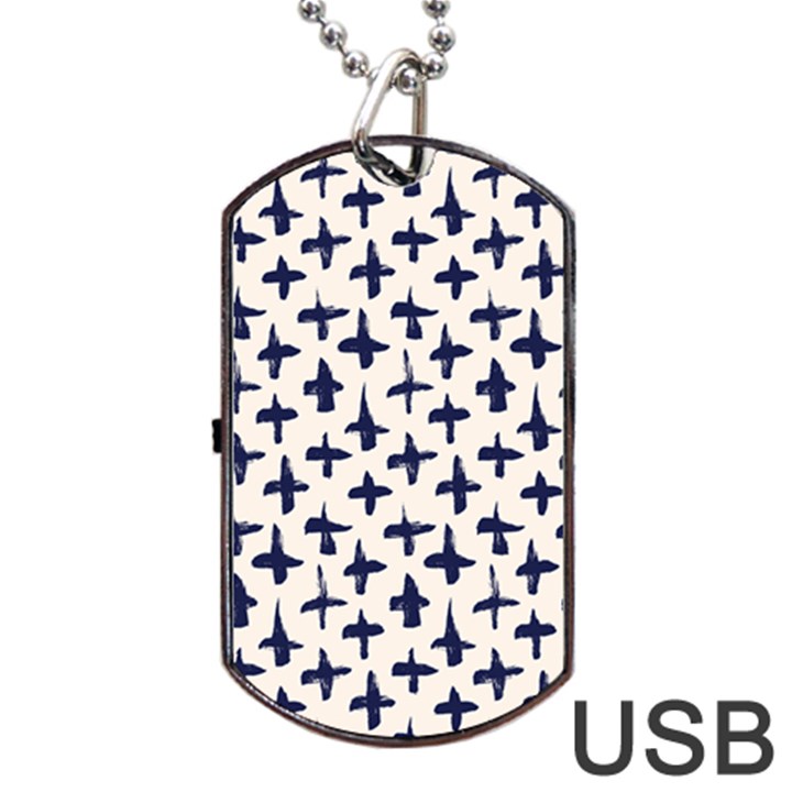 Pattern Ink blue navy Crosses Grunge Flesh And Navy Pattern Ink Crosses Grunge Flesh beige background Dog Tag USB Flash (One Side)