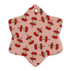 Red Apple Core Funny Retro Pattern Half Eaten On Pastel Orange Background Snowflake Ornament (two Sides) by genx