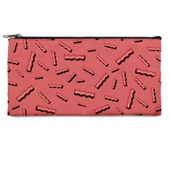 Funny Bacon Slices Pattern Infidel Vintage Red Meat Background  Pencil Cases by genx