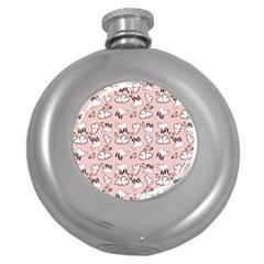 Vintage Lamb Pattern Pink Round Hip Flask (5 Oz) by snowwhitegirl