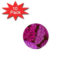 Tropical Pink Leaves 1  Mini Buttons (10 Pack)  by snowwhitegirl