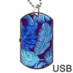 Tropical Blue Leaves Dog Tag USB Flash (Two Sides) Front