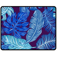 Tropical Blue Leaves Double Sided Fleece Blanket (medium)  by snowwhitegirl