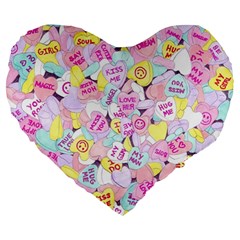 Candy Hearts (sweet Hearts-inspired) Large 19  Premium Flano Heart Shape Cushions by okhismakingart