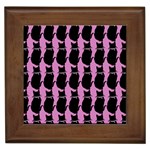 Cat Silouette Pattern Pink Framed Tiles Front