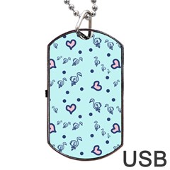 Duck Family Blue Pink Hearts Pattern Dog Tag Usb Flash (two Sides) by snowwhitegirl