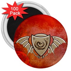 Wonderful Dragon On A Shield With Wings 3  Magnets (100 Pack) by FantasyWorld7