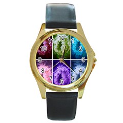 Closing Queen Annes Lace Collage (horizontal) Round Gold Metal Watch by okhismakingart