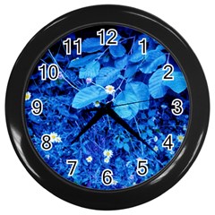 Blue Daisies Wall Clock (black) by okhismakingart