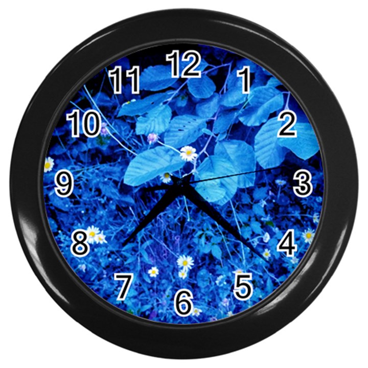 Blue Daisies Wall Clock (Black)