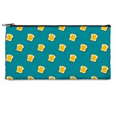 Toast With Cheese Pattern Turquoise Green Background Retro Funny Food Pencil Cases by genx