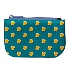 Toast With Cheese Pattern Turquoise Green Background Retro Funny Food Large Coin Purse by genx