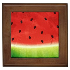 Juicy Paint Texture Watermelon Red And Green Watercolor Framed Tiles by genx