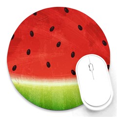 Juicy Paint Texture Watermelon Red And Green Watercolor Round Mousepads by genx