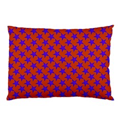 Purple Stars Pattern On Orange Pillow Case by BrightVibesDesign