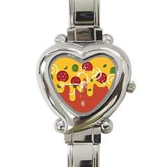 Pizza Topping Funny Modern Yellow Melting Cheese And Pepperonis Heart Italian Charm Watch by genx