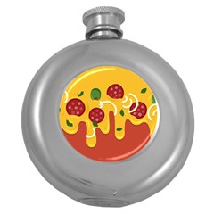 Pizza Topping Funny Modern Yellow Melting Cheese And Pepperonis Round Hip Flask (5 Oz) by genx