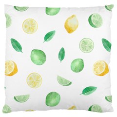 Lemon And Limes Yellow Green Watercolor Fruits With Citrus Leaves Pattern Large Cushion Case (one Side) by genx