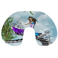 Cute Fairy Dancing On A Piano Travel Neck Pillows by FantasyWorld7