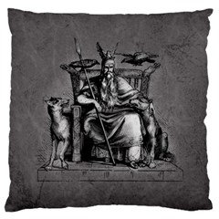 Odin On His Throne With Ravens Wolf On Black Stone Texture Large Cushion Case (two Sides) by snek