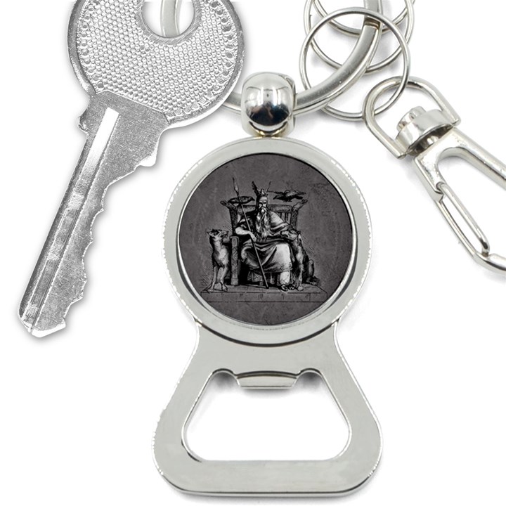 Odin on his Throne with ravens wolf on black stone texture Bottle Opener Key Chains